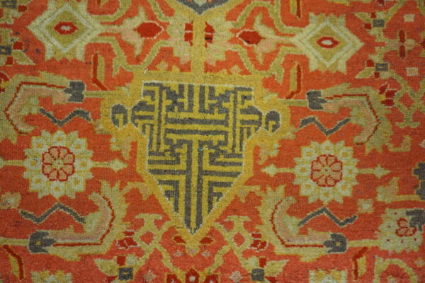 Rustic coral color tribal geometric herati pattern antique indian amritsar carpet - image 2