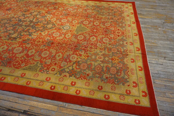 Rustic coral color tribal geometric herati pattern antique indian amritsar carpet - image 5