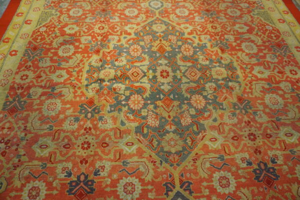 Rustic coral color tribal geometric herati pattern antique indian amritsar carpet - image 4