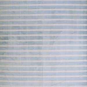 Large Size Antique Cotton White and Blue Stripes Flatweave Indian Dhurrie Rug