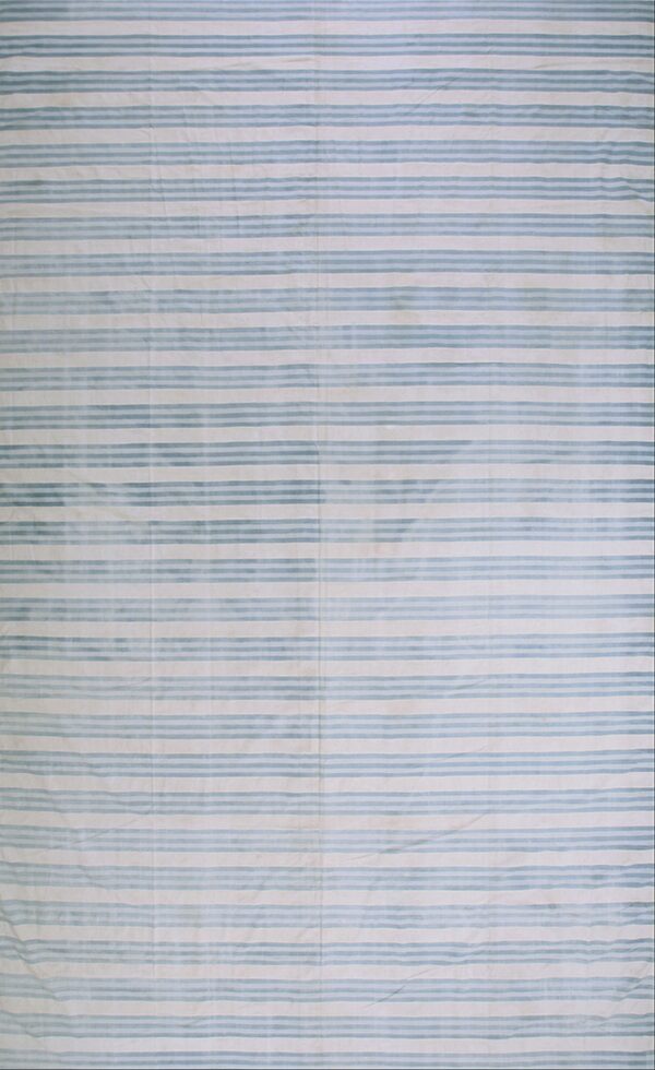 Large size antique cotton white and blue stripes flatweave indian dhurrie rug