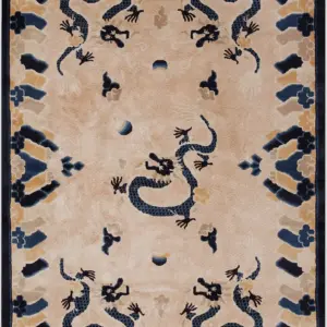 Vintage Light Coral Color Chinese Cloud Band Dragon Motif Peking Rug by Rugs On Net