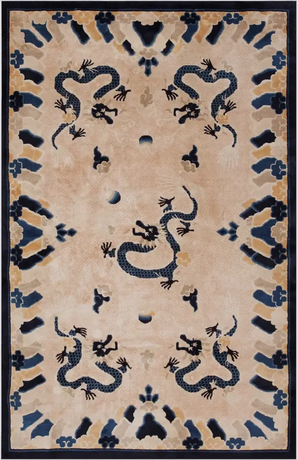 Vintage light coral color chinese cloud band dragon motif peking rug 1 Vintage light coral color chinese cloud band dragon motif peking rug by rugs on net