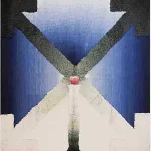 Vintage Mid Century Modern Blue and Cream Art Moderne English Stefan Knapp Tapestry Rug by Rugs On Net