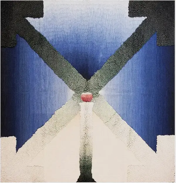 Vintage mid century modern blue and cream art moderne english stefan knapp tapestry rug by rugs on net