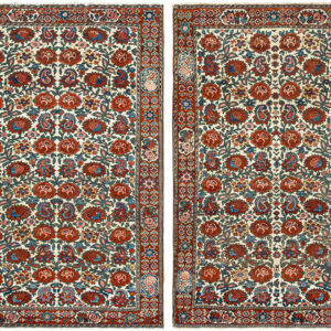 Small Size Ivory Color Antique Floral Paisley Motif Persian Bakhtiari Rug Pair
