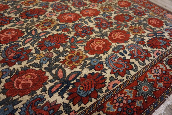 Small size ivory color antique floral paisley motif persian bakhtiari rug pair - image 5