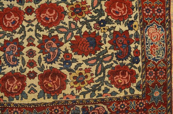 Small size ivory color antique floral paisley motif persian bakhtiari rug pair - image 8