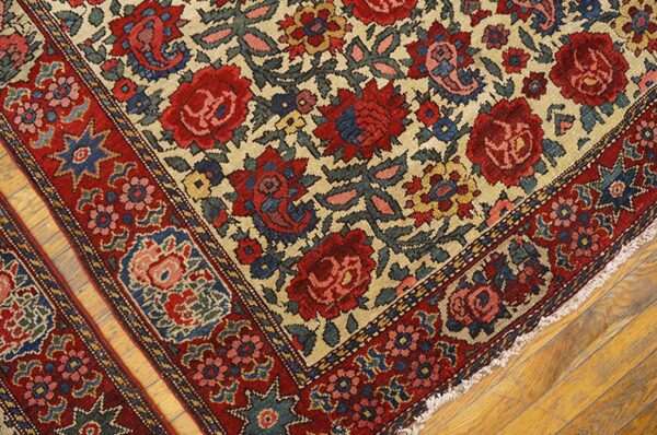 Small size ivory color antique floral paisley motif persian bakhtiari rug pair - image 10