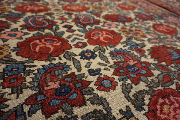 Small size ivory color antique floral paisley motif persian bakhtiari rug pair - image 2