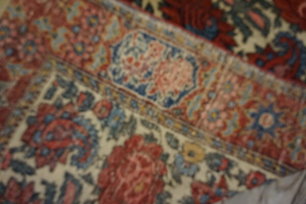 Small size ivory color antique floral paisley motif persian bakhtiari rug pair - image 7