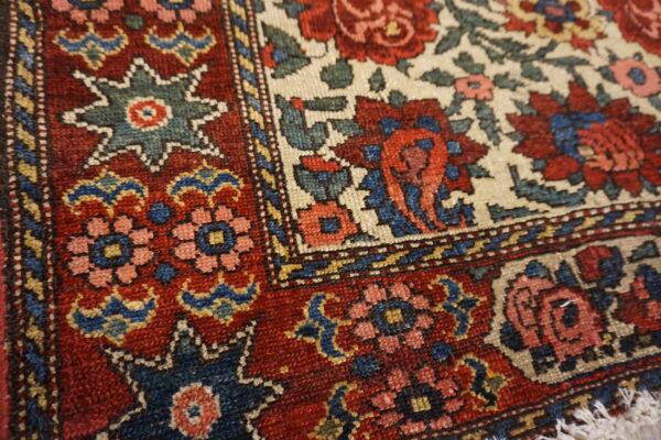 Small size ivory color antique floral paisley motif persian bakhtiari rug pair - image 3