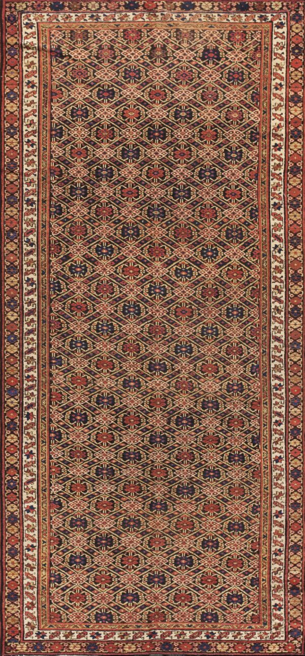 Antique allover tribal geometric earth tone northwest persian area rug