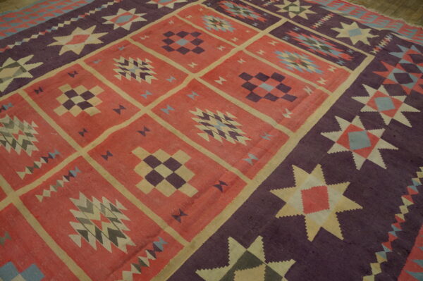 Vintage mid century modern geometric indian flatweave cotton dhurrie rug - image 8