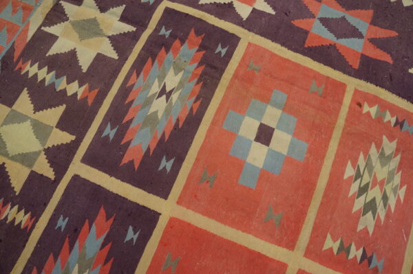 Vintage mid century modern geometric indian flatweave cotton dhurrie rug - image 9
