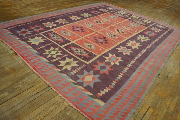Vintage mid century modern geometric indian flatweave cotton dhurrie rug - image 10