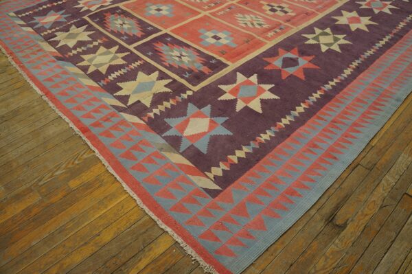 Vintage mid century modern geometric indian flatweave cotton dhurrie rug - image 11