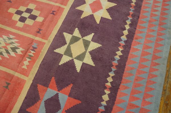 Vintage mid century modern geometric indian flatweave cotton dhurrie rug - image 12