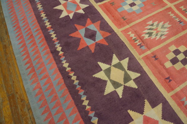 Vintage mid century modern geometric indian flatweave cotton dhurrie rug - image 2