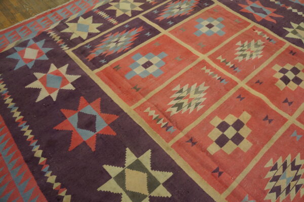 Vintage mid century modern geometric indian flatweave cotton dhurrie rug - image 3