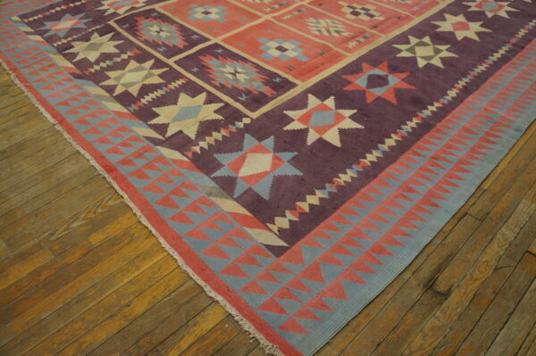 Vintage mid century modern geometric indian flatweave cotton dhurrie rug - image 4