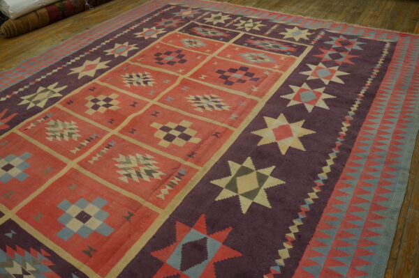Vintage mid century modern geometric indian flatweave cotton dhurrie rug - image 5