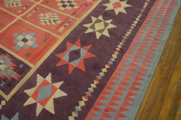 Vintage mid century modern geometric indian flatweave cotton dhurrie rug - image 6