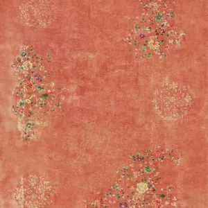 Warm Coral Color Solid Open Field Antique Room Size Chinese Art Deco Carpet by Rugs On Net