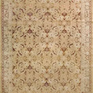 Warm Cream Color Antique Tribal Geometric Herati Design Indian Agra Rug by Rugs On Net