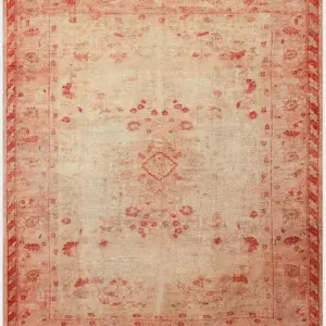 Warm Ivory Color Casual Tribal Rustic Medallion Design Antique Turkish Oushak Rug by Rugs On Net