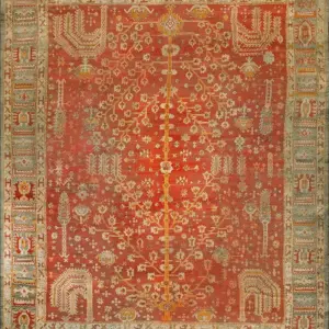 Warm Red Rust Color Antique Tribal Weeping Willow Cypress Tree Design Turkish Oushak Rug by Rugs On Net