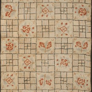 1930s American Hooked Wool Rug in Ivory and Beige with a Dark contrasting border Rug by Rugs On Net