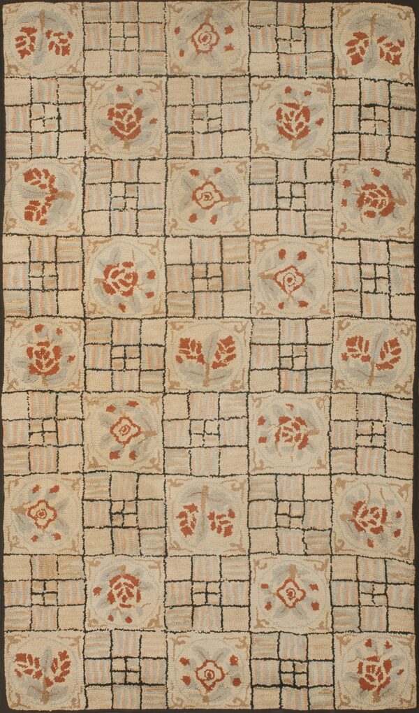 1930s american hooked wool rug in ivory and beige with a dark contrasting border rug by rugs on net