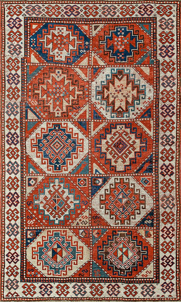 19th century caucasian geometric field kazak carpet by rugs on net