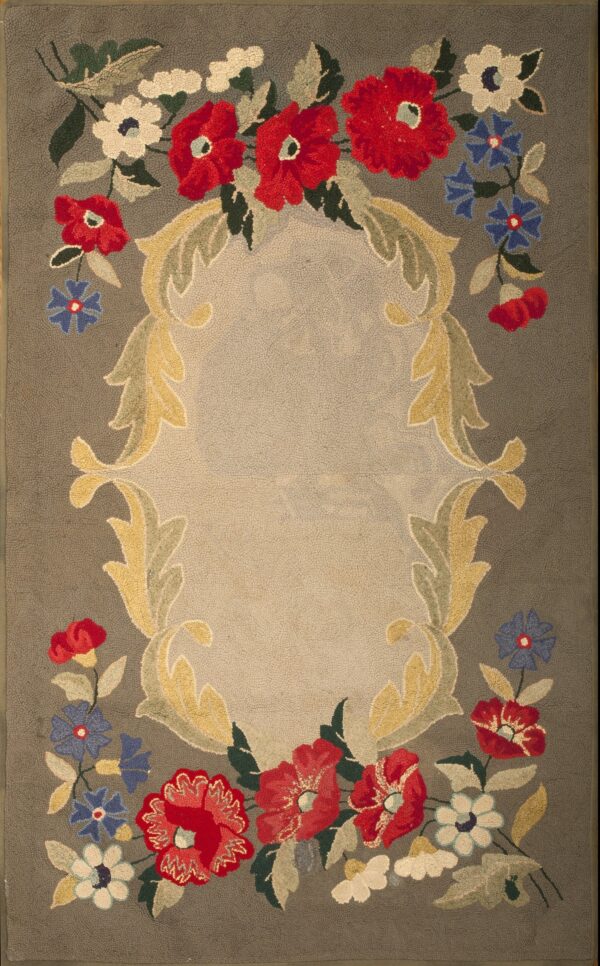 A gray background with special centre floral design antique american hooked rug by rugs on net
