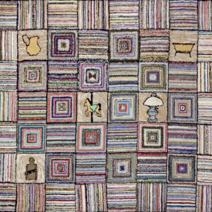 A Multi Color With Original Geometric and Figurative Design Antique American Rug by Rugs On Net