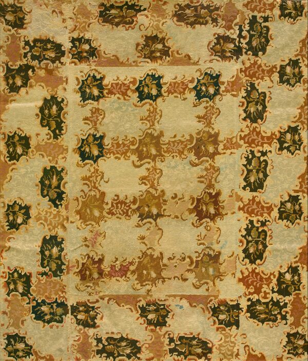 Amazing beige and brown color with florid design antique needlepoint rug by rugs on net