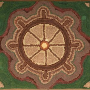 American Hooked Wool Rectangle Moss Green Earth Tones Abstract Corner Motifs Design Rug by Rugs On Net