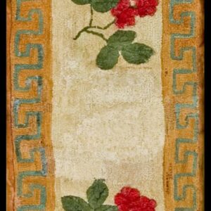 Antique 1870 American Hooked Ivory Wool Narrow Runner Format Long Carpet by Rugs On Net