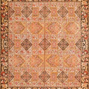 Antique 1880 French Needlepoint Wool Featuring Stylized Floral Palmette and Rust and Gold Accents Carpet by Rugs On Net