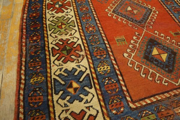 Close-up of the border detailing on the antique caucasian rug by rugs on net. By rugs on net