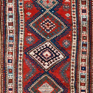 Antique 4x6 Rust Red Wool Caucasian tribal geometric Kazak Area Rug by Rugs On Net