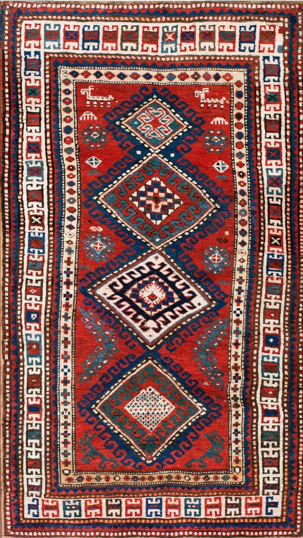 Antique 4x6 rust red wool caucasian tribal geometric kazak area rug by rugs on net