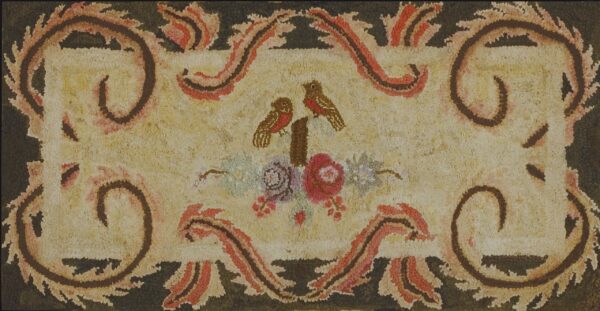 Antique american hooked loop pile wool rug with a beautiful cream field and ivory beige accents carpet by rugs on net