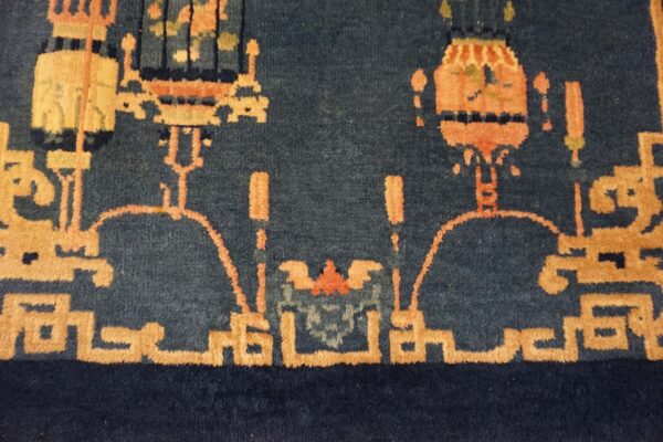Small antique early 20th century blue chinese art deco carpet - image 3