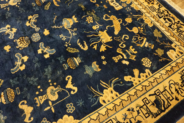 Blue room size antique chinese bats butterflies cloud band design peking carpet - image 2