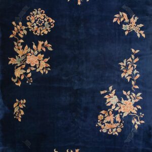 Floral design on dark blue background Antique Chinese Art Deco Rug 8' 10" x 11' 9"
