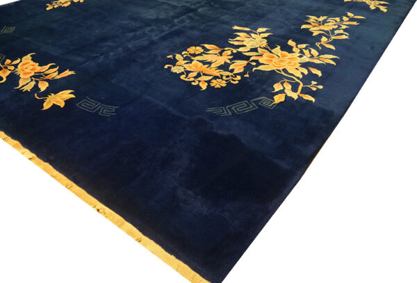 Navy blue open field antique room size floral chinese art deco rug - image 3