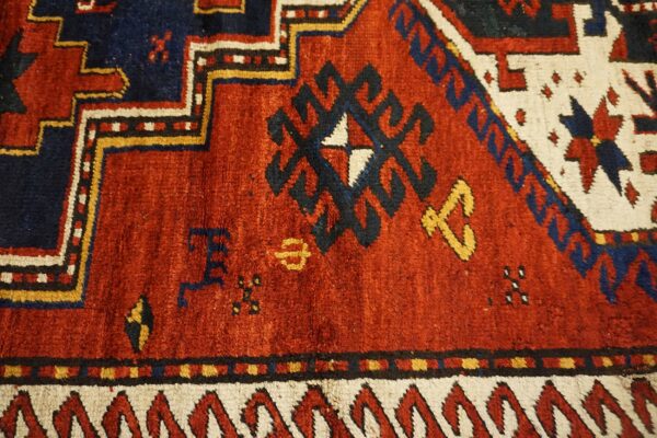Bold red antique tribal geometric late 19th century caucasian lori pambak rug - image 3
