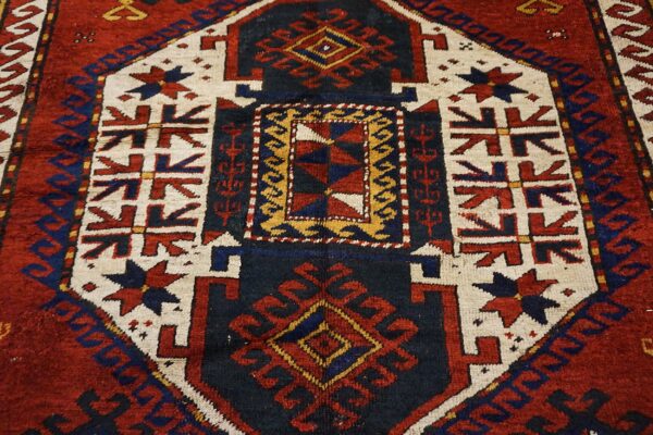 Bold red antique tribal geometric late 19th century caucasian lori pambak rug - image 6